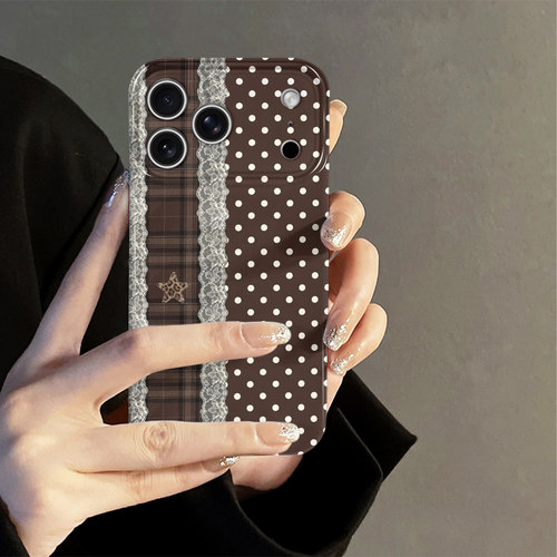 波点格纹适用苹果18promax手机壳iPhone17pro秋冬16日韩15个性oppo14防摔套13十八新款华为荣耀小米vivo红米