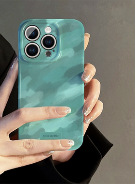 适用苹果16promax手机壳女iPhone15pro新款iP14简约iP13菲林12保护套8防摔11超薄xsmax全包7plus绿色涂鸦mini