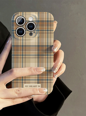 适用于vivox90手机壳s15/s12/s10女s9/s7棕色格子x80/x70/x50Pro菲林y76s/y52/y7s/y3硬壳iqoo10/9/8防摔neo5