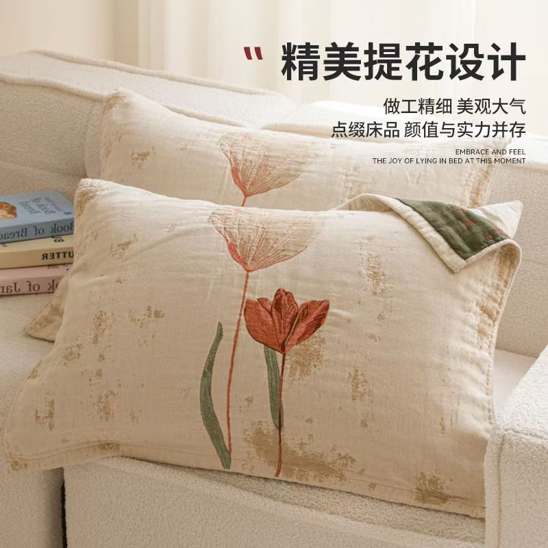 加厚纯棉纱布枕巾一对装2