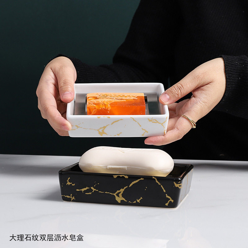 ins北欧陶瓷香皂盒双层沥