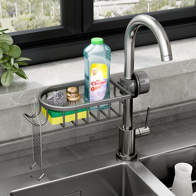 枪灰厨房水龙头置物架水