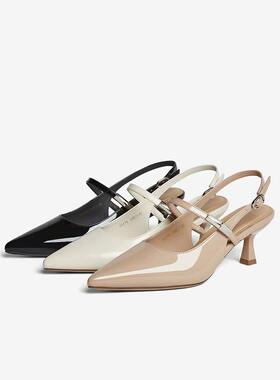 专柜正品百思图2026夏款女鞋时尚细跟高跟鞋尖头后空凉鞋F3176BH6