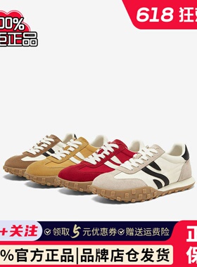 百思图2025春季商场新款百搭舒适红色德训鞋女运动休闲鞋I0900AM5