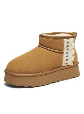 TATA他她雪地靴冬季鞋子2025新款厚底棉靴毛毛加绒加厚鞋CWW03DD5