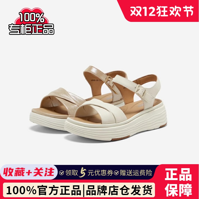 专柜正品拔佳2025夏女鞋时装凉鞋百搭羊皮厚底一字带凉鞋UDX29BL5