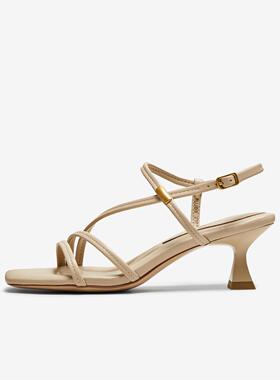 TATA他她高跟一字带凉鞋女鞋法式复古绑带凉鞋2025夏新款7UJB9BL5