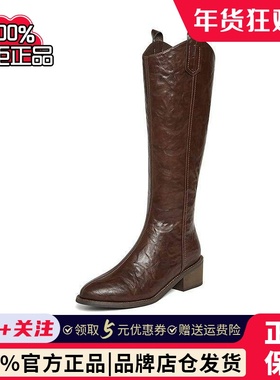 百思图流浪者24秋冬商场新款西部牛仔长靴骑士靴显瘦女靴M5321DG4