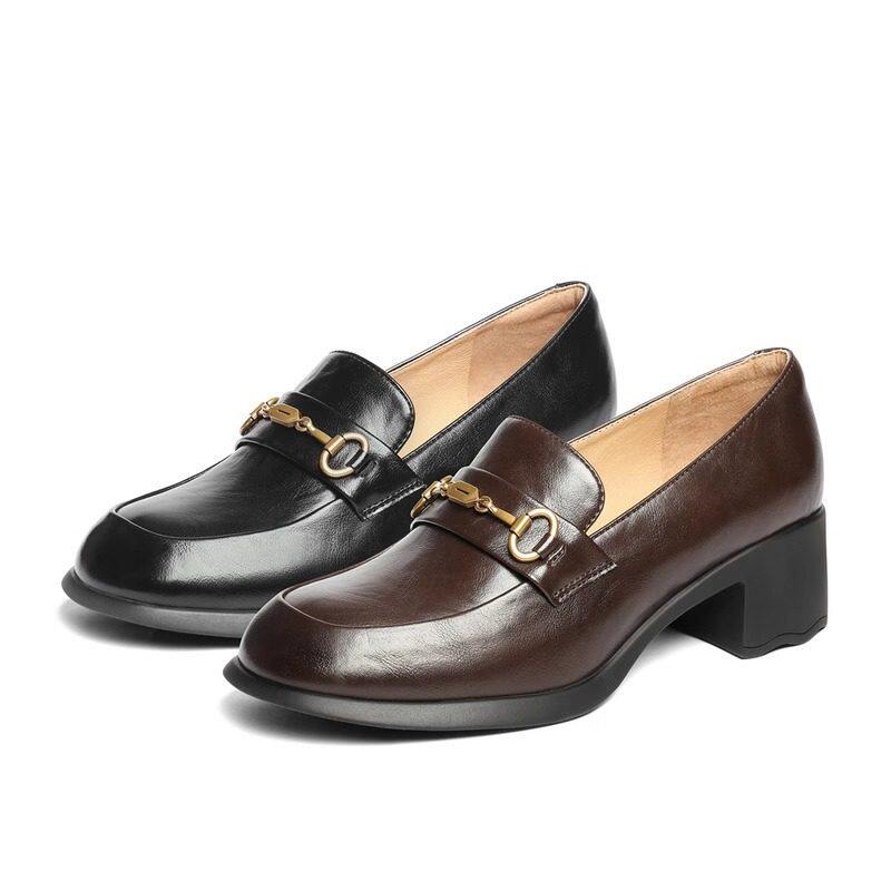 专柜正品森达2025秋季新款女鞋通勤鞋马衔扣粗跟单鞋XQK01CA5