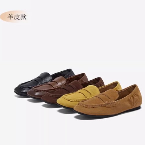 专柜正品百思图2026春新款女鞋绒面羊皮乐福鞋英伦豆豆鞋UXE01AA6