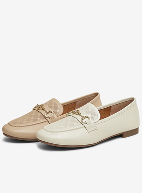 百思图2025春商场新款舒适羊皮乐福鞋通勤皮鞋方跟女单鞋WEF89AA5