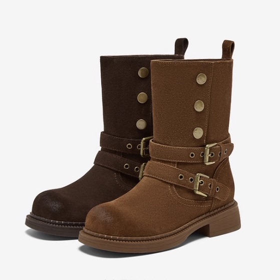 专柜正品百思图2025冬款女靴堆堆靴复古西部靴粗跟短筒靴W6888DZ5