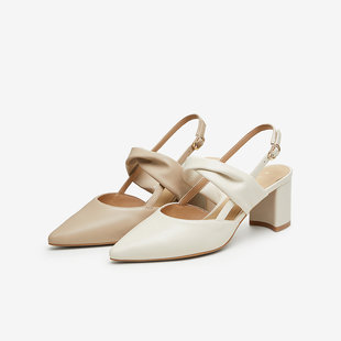 后空女凉鞋 尖头粗跟玛丽珍高跟鞋 RUF35BH4 商场新款 百思图2024夏季