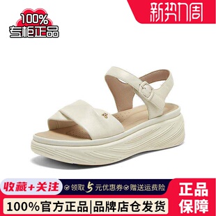 厚底女沙滩凉鞋 羊皮休闲凉鞋 UCL86BL5 商场新款 百思图2025夏季