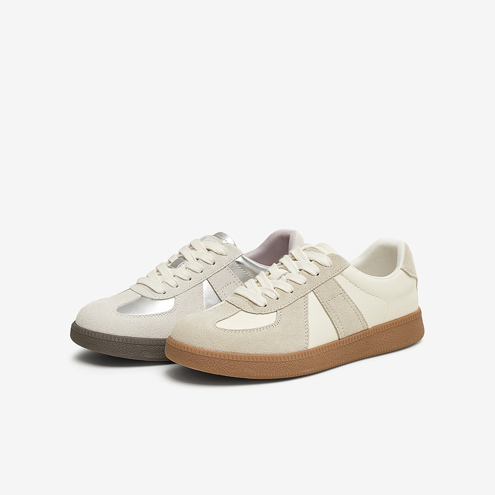 百思图2025春季商场新款复古银色德训鞋平底女运动休闲鞋BG738AM5,女鞋,德训鞋,淘宝优惠券,粉丝福利购,淘宝优惠卷