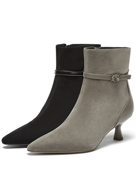 真美诗热播剧2024冬新款羊绒鸢尾花尖头高跟时装靴短靴女YZP09DD4