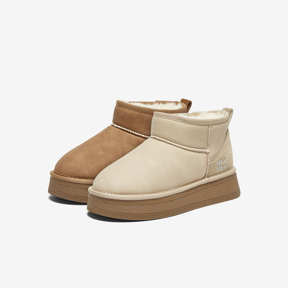 百思图面包靴24冬商场新款真皮加绒保暖雪地靴厚底女棉鞋M5802DD4