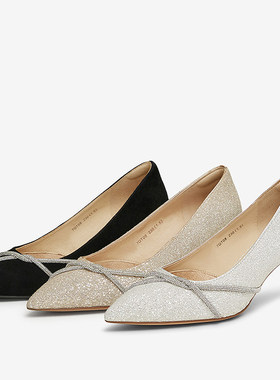 TATA他她法式气质高跟鞋女鞋闪钻婚鞋低跟单鞋2025春新款7QT08AQ5