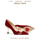 主婚纱婚鞋 女 红色绝美闪钻高级感敬酒结婚鞋 新娘鞋 高跟不累脚法式