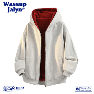 WASSUP JALYN2025新款纯棉双面穿外套男秋冬宽松连帽夹克休闲开衫