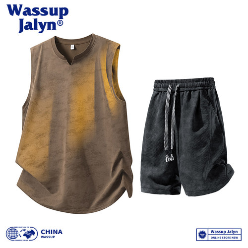 WASSUP JALYN美式透气薄款背心男款夏季宽松休闲短裤新款运动套装
