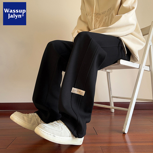 WASSUP JALYN男士休闲裤秋冬季加绒加厚潮牌宽松直筒垂感运动卫裤