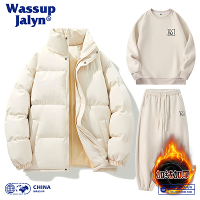 休闲男女冬季棉服加绒加厚三件套