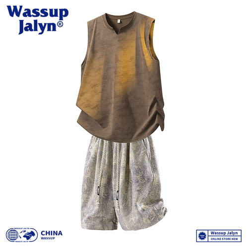 WASSUP JALYN运动服套装男士夏季2026新款薄款背心短裤休闲两件套