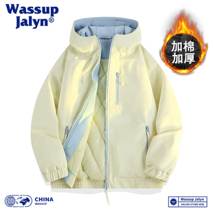 WASSUP JALYN情侣撞色连帽棉服秋冬季拼色蓬松棉袄减龄保暖面包服