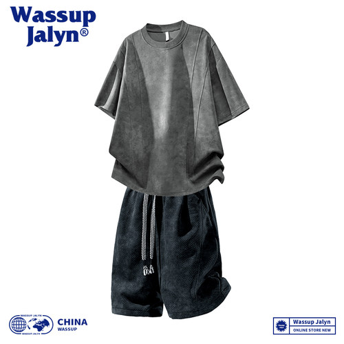 WASSUP JALYN美式扎染休闲运动套装男夏季短袖短裤两件套潮牌男装