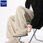 JALYN美式 灯芯绒高级感刺绣休闲裤 男冬季 WASSUP 宽松直筒宽松长裤