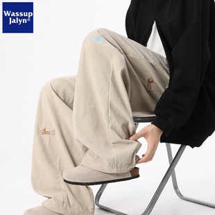 WASSUP JALYN美式灯芯绒高级感刺绣休闲裤男冬季宽松直筒宽松长裤