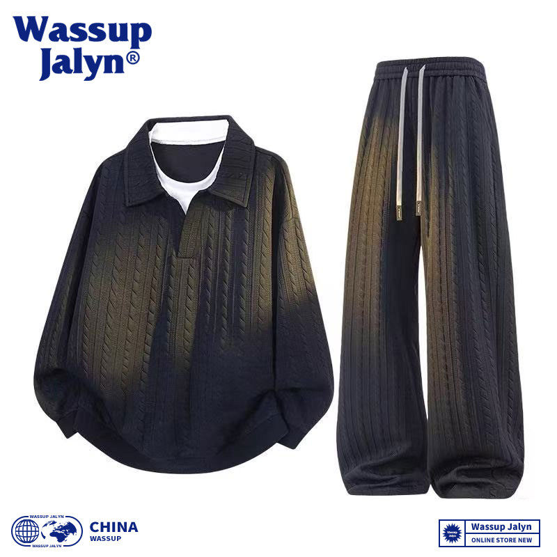 WASSUP JALYN休闲运动套装翻领卫衣宽松阔腿裤男女情侣春秋两件套,男装,休闲运动套装,淘宝优惠券,粉丝福利购,淘宝优惠卷