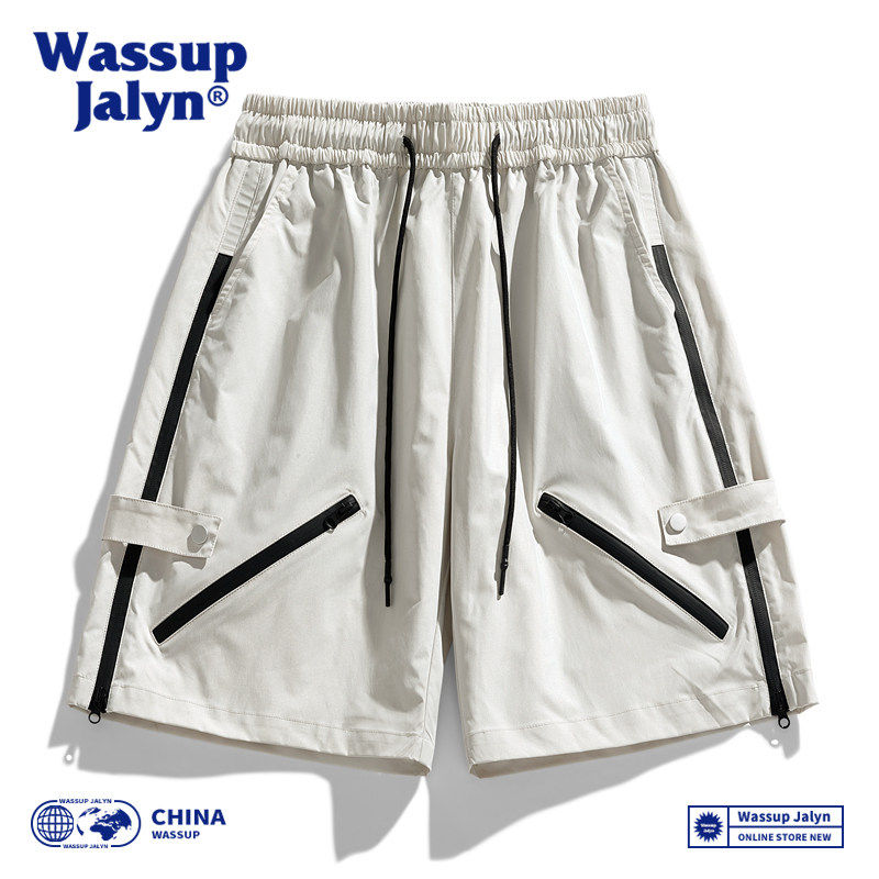 WASSUP JALYN美式短裤男夏季侧边拉链设计休闲裤青少年宽松直筒裤,男装,短裤,淘宝优惠券,粉丝福利购,淘宝优惠卷