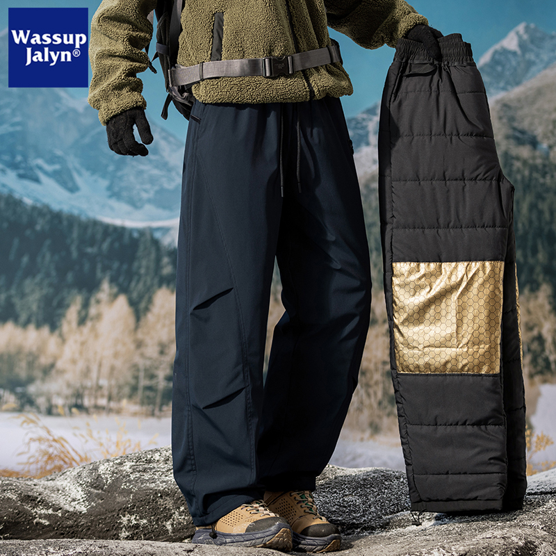 WASSUP JALYN加绒加厚休闲裤男士秋冬宽松防风保暖青少年直筒棉裤