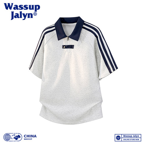 WASSUPJALYN条纹短袖POLO衫男
