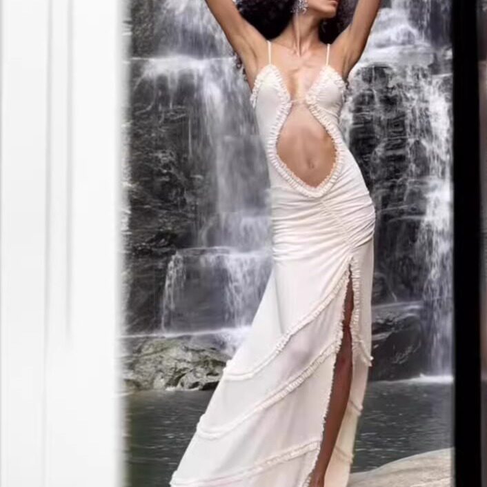 Hollow out solid color dress for women镂空纯色修身女士连衣裙