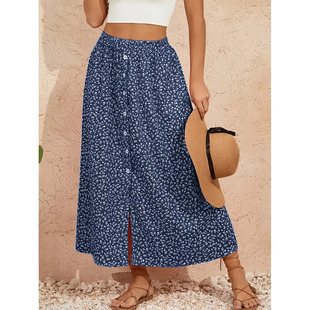 lace long 印花排扣长裙女 for breasted skirt women Printed