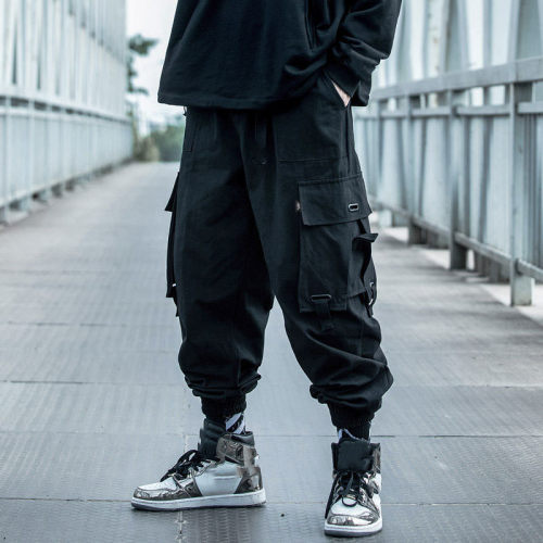 loose multi-pocket leg work pants   男士宽松多口袋束脚工装裤