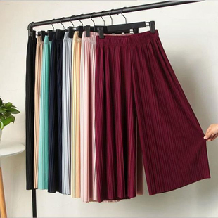 Casual pleated wide-leg nine-split pants休闲褶皱阔腿九分裤女