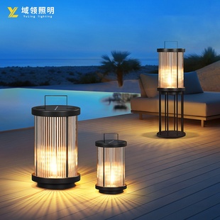 户外太阳能庭院草坪灯 落地圆形灯适用花园露台 简约现代风格