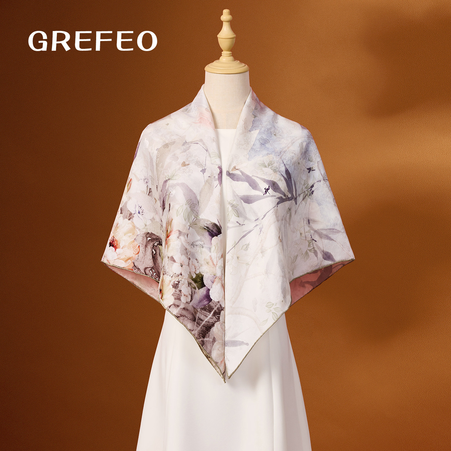 秋冬新款100%桑蚕丝围巾高级感真丝披肩双面花罗大方巾礼盒装礼物