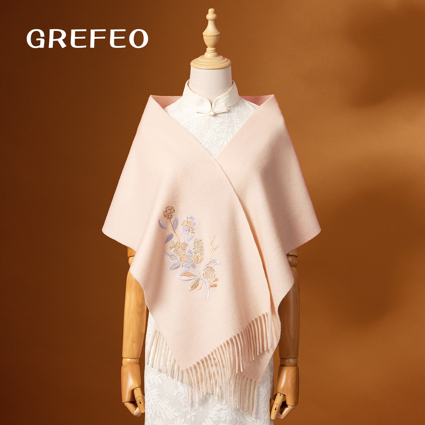 羊毛披肩外搭女2025春秋中国风刺绣围巾羊绒披肩送妈妈生日礼物