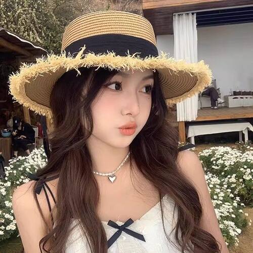 日系百搭草编蝴蝶结沙滩帽女