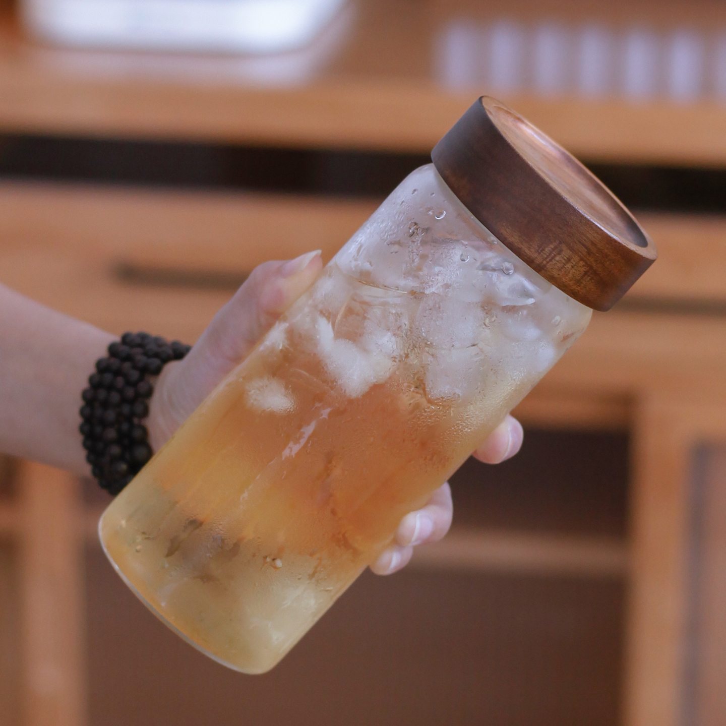 无铅耐高温玻璃水杯木盖咖啡杯