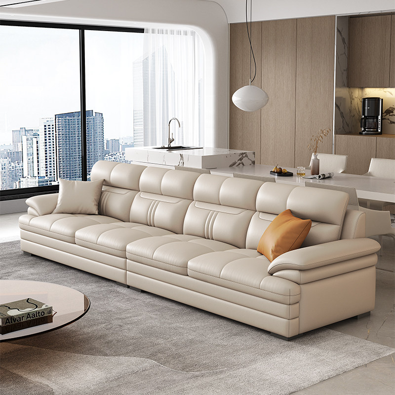 双虎真皮沙发现代简约头层牛皮直排客厅大小户型贵妃转角皮艺沙发