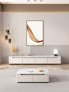 双虎优名全实木电视柜茶几组合现代简约小户型家用轻奢岩板落地电