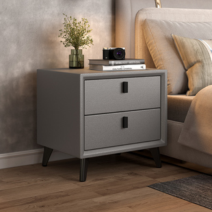 双虎实木床头柜简约现代家用卧室床头小柜子储物柜2023新款岩板床