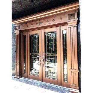 锌合金别墅大门双开门玻璃门农村自建房入户门乡村家用防盗进户门