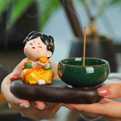 创意唐仕女香炉香薰摆件香托线香插禅意新中式茶桌茶宠桌面小摆设